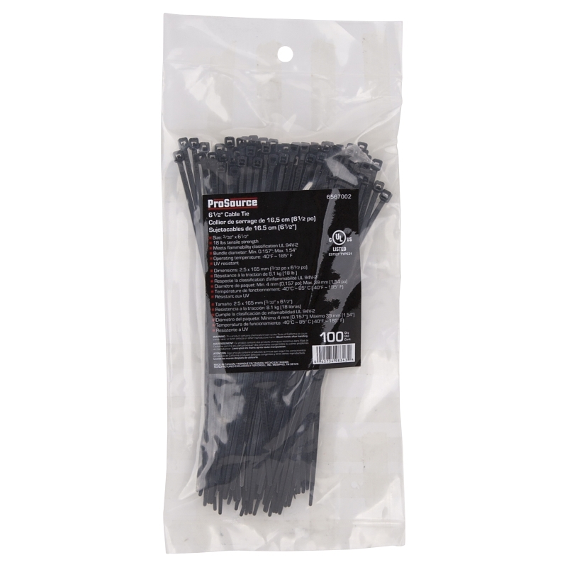 Product Image for CABLE TIE 6.5IN 18LB BLK 100PC
