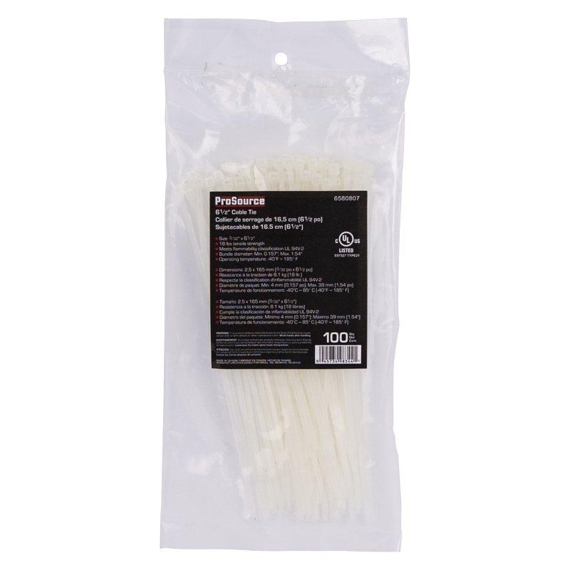 Product Image for CABLE TIE 6.5IN 18LB 100PC CLR