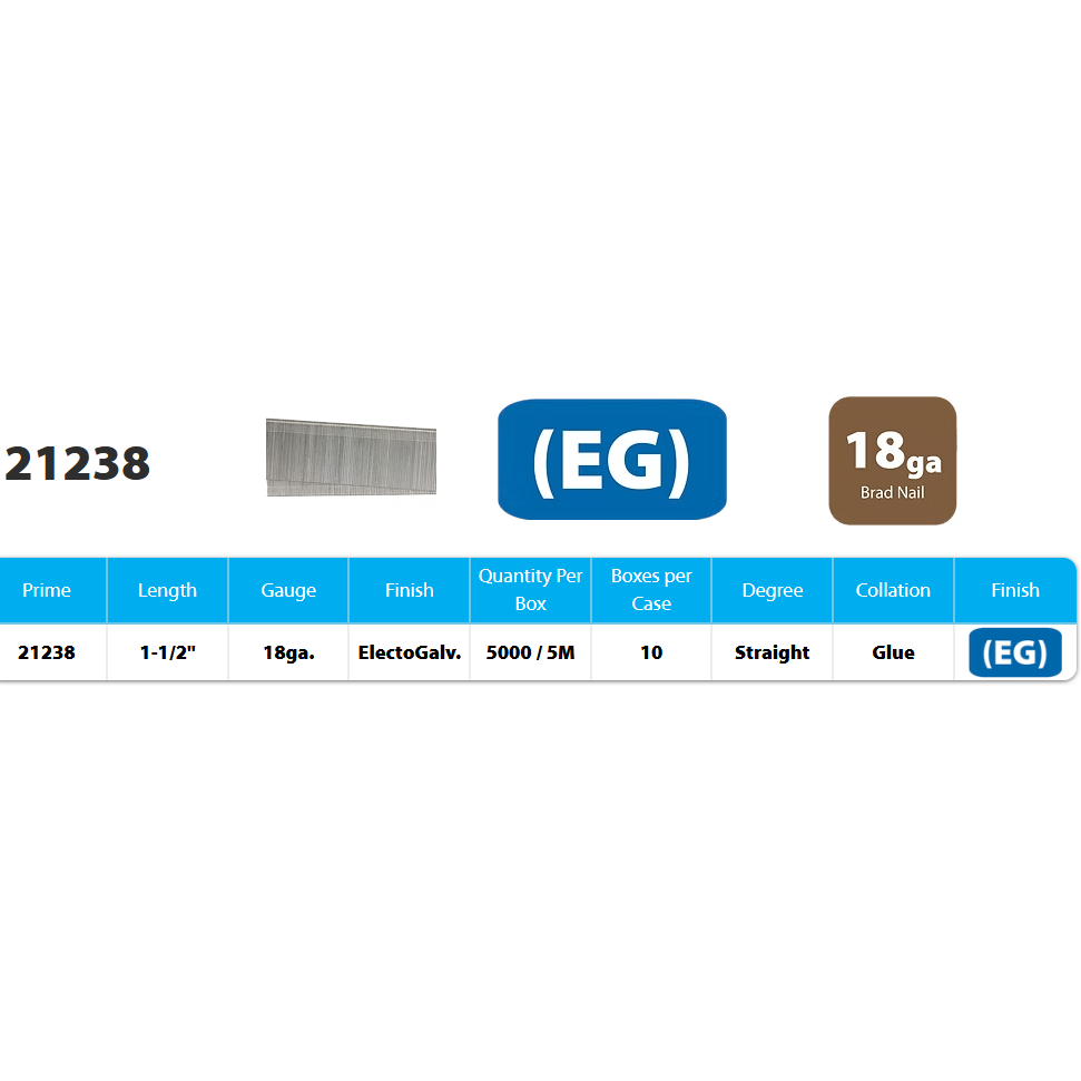 Product Image for BRAD NAIL 1-1/2IN X 18G 5M/BX