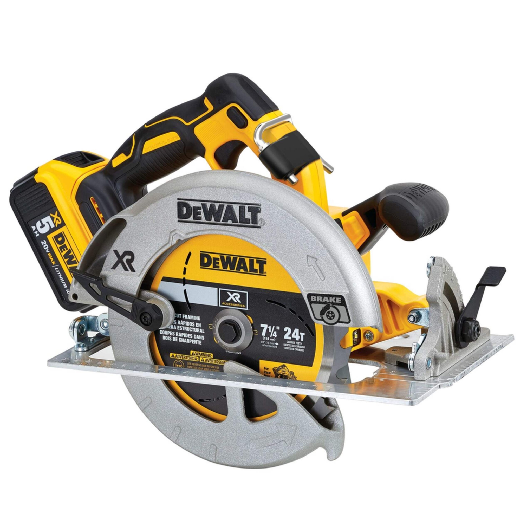 Product Image for DEWALT DCS570P1 Circular Saw, 20 V, 5 Ah, 7-1/4 in Dia Blade, 57 deg Bevel
