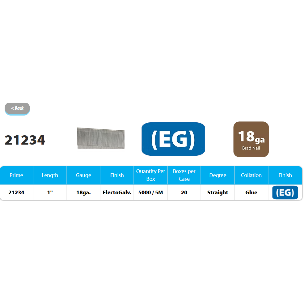 Product Image for BRAD NAIL 1IN X 18G 5M/BX