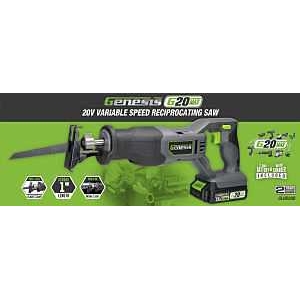 Product Image for Genesis G20 Max GLRS20B Variable Speed Reciprocating Saw, Battery Included, 20 V, 2 Ah, 1 in L Strok