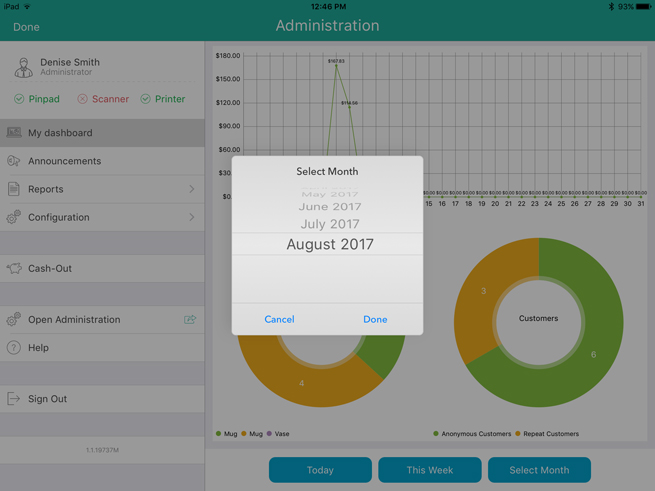 The dashboard showing a month selector.