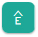 A white letter E, with a white arrow pointing up, on a teal button.