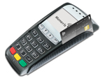 Swiping a card through the iPP320's magnetic card stripe reader.